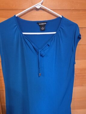 Liz Claiborne Royal Blue Cap Sleeve Tie-Neck Top